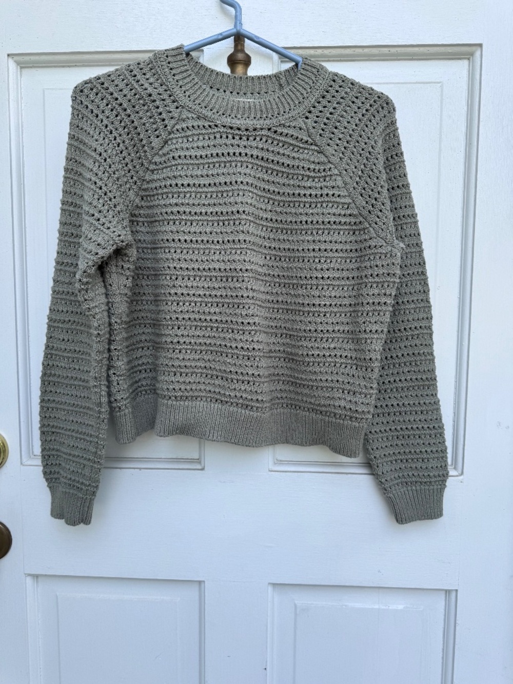 Marine Layer Open Knit Sweater XS Moss/Olive Green Cotton Blend Cropped Pullover